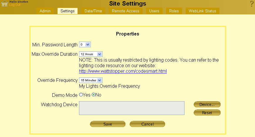 Setup - Settings Tab - Properites