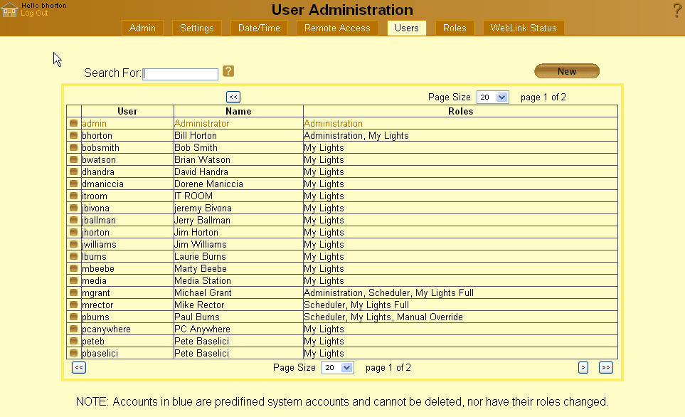 Setup - User Tab - List of Users