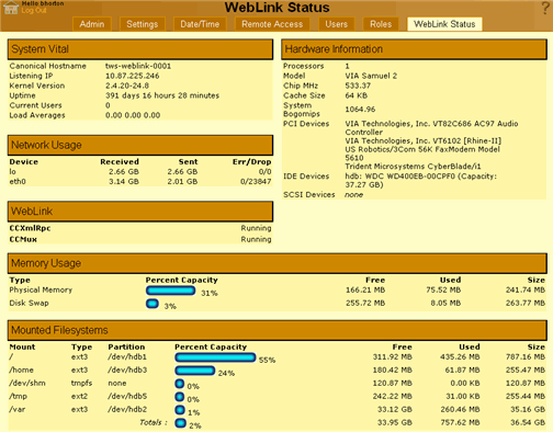 Setup - WebLink Status